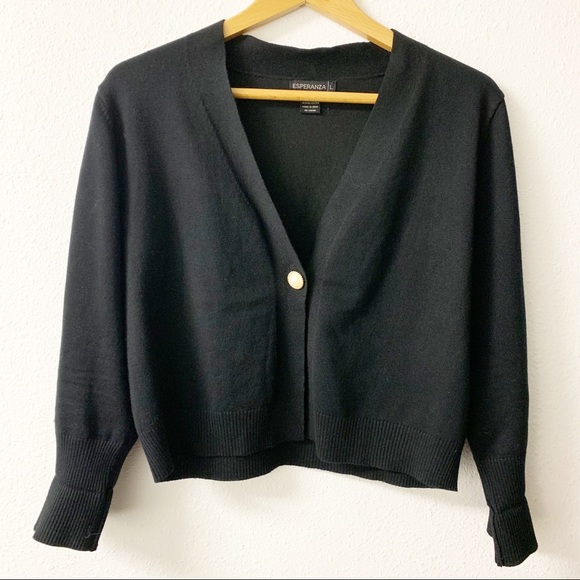 Esperanza Sweaters - Esperanger black cropped cardigan.  open front.